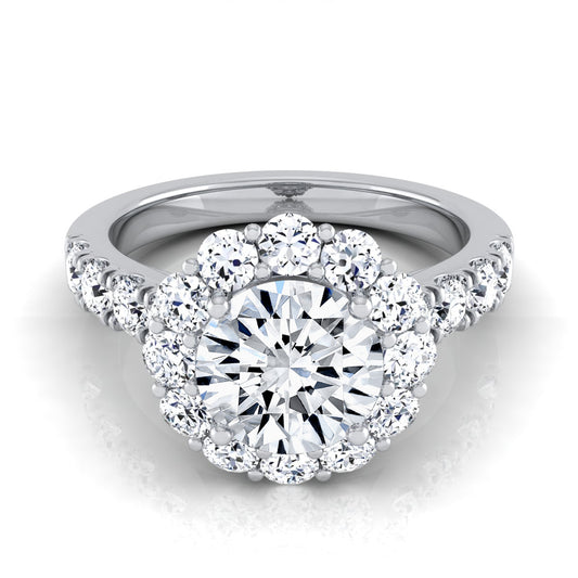 2 1/16ctw Round Diamond Halo Engagement Ring With Pave Shank In 14k White Gold, Igi-certified