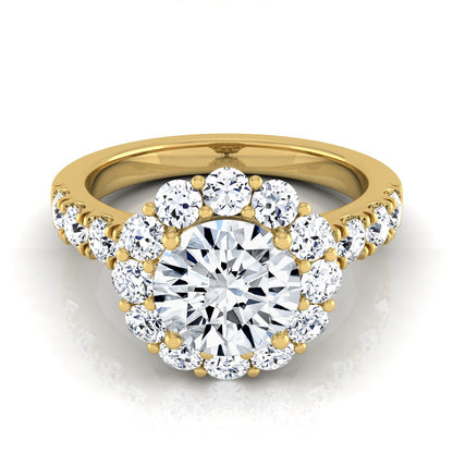 2 1/16ctw Round Diamond Halo Engagement Ring With Pave Shank In 14k Yellow Gold, Igi-certified