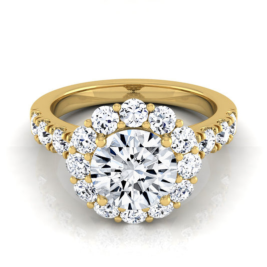 2 1/16ctw Round Diamond Halo Engagement Ring With Pave Shank In 14k Yellow Gold, Igi-certified