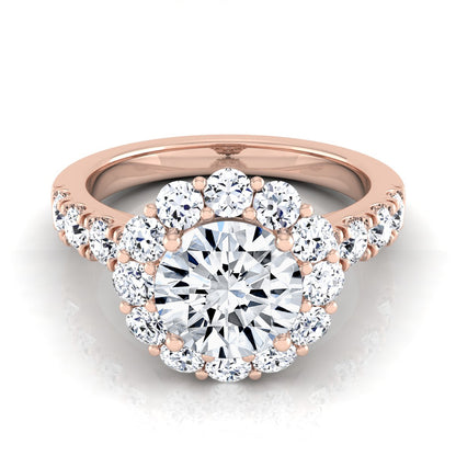 2 1/16ctw Round Diamond Halo Engagement Ring With Pave Shank In 14k Rose Gold, Igi-certified