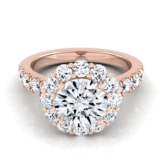 2 1/16ctw Round Diamond Halo Engagement Ring With Pave Shank In 14k Rose Gold, Igi-certified