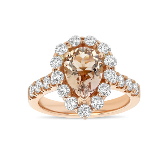 Morganite Pear Shape Halo Engagement Ring 14k Rose Gold 1-1/3ctw