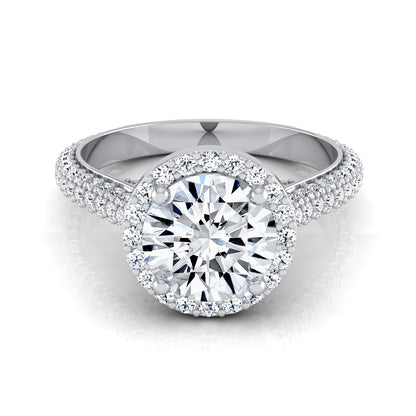 1 4/5ctw Round Diamond Pave Engagement Ring With Triple Row Shank In 14k White Gold, Igi-certified