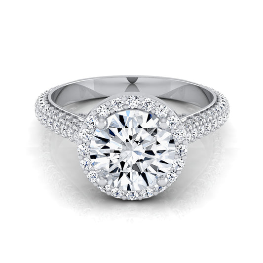 1 4/5ctw Round Diamond Pave Engagement Ring With Triple Row Shank In 14k White Gold, Igi-certified
