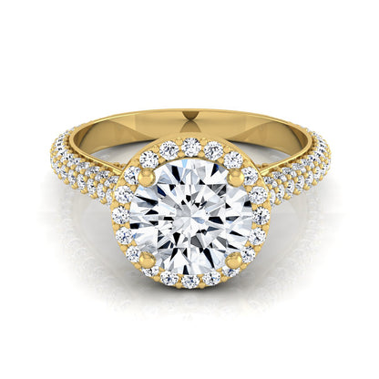1 4/5ctw Round Diamond Pave Engagement Ring With Triple Row Shank In 14k Yellow Gold, Igi-certified
