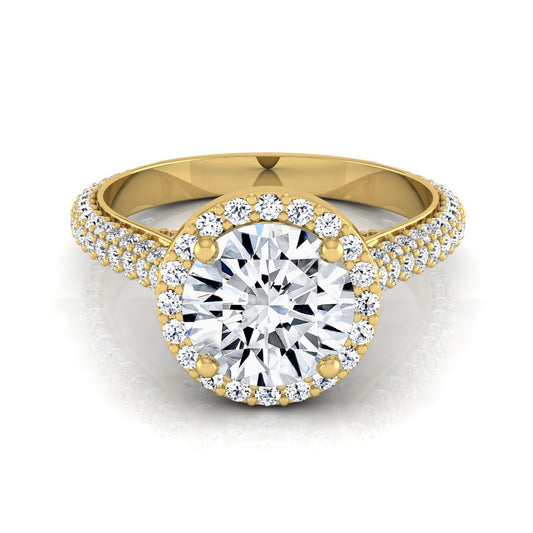 1 4/5ctw Round Diamond Pave Engagement Ring With Triple Row Shank In 14k Yellow Gold, Igi-certified