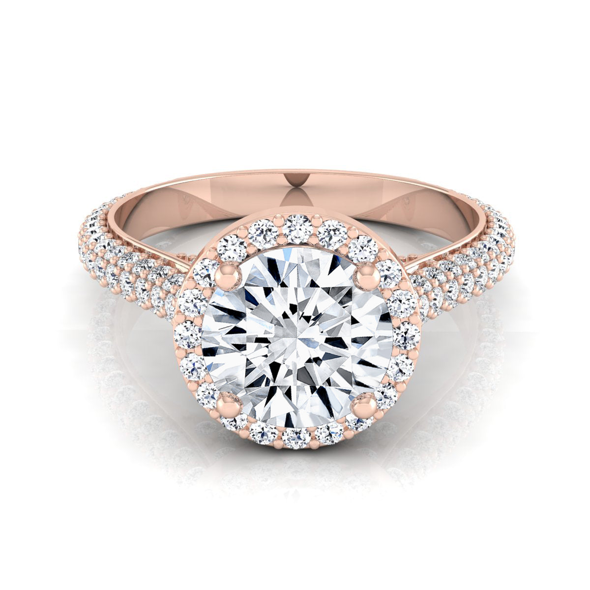 1 4/5ctw Round Diamond Pave Engagement Ring With Triple Row Shank In 14k Rose Gold -, Igi-certified