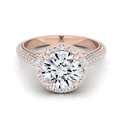1 4/5ctw Round Diamond Pave Engagement Ring With Triple Row Shank In 14k Rose Gold -, Igi-certified