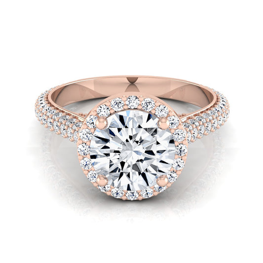 1 4/5ctw Round Diamond Pave Engagement Ring With Triple Row Shank In 14k Rose Gold -, Igi-certified