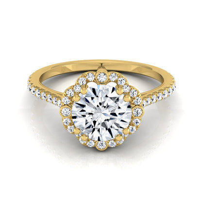 1 1/4ctw Round Diamond Scalloped Halo Engagement Ring With Graduated Shank In 14k Yellow Gold, Igi-certified