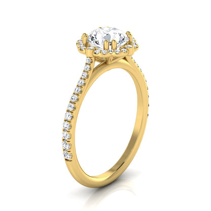 1 1/4ctw Round Diamond Scalloped Halo Engagement Ring With Graduated Shank In 14k Yellow Gold, Igi-certified