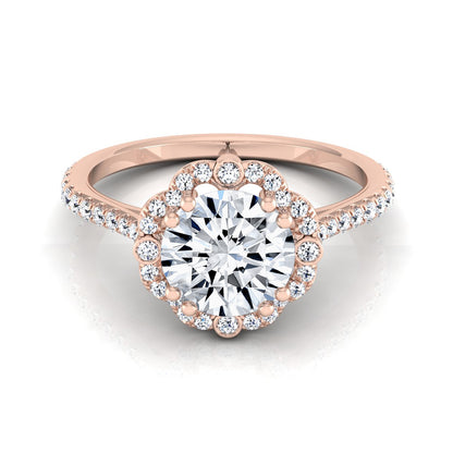 1 1/4ctw Round Diamond Scalloped Halo Engagement Ring With Graduated Shank In 14k Rose Gold, Igi-certified