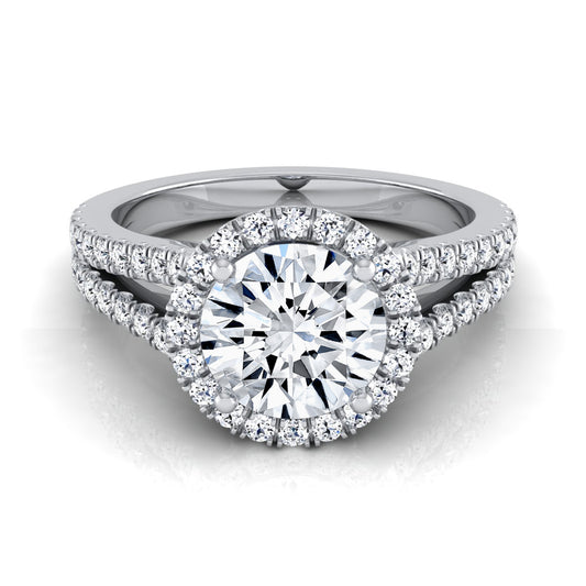 1 3/8ctw Round Diamond Halo Engagement Ring With Pave Split Shank In 14k White Gold, Igi-certified
