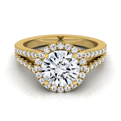 1 3/8ctw Round Diamond Halo Engagement Ring With Pave Split Shank In 14k Yellow Gold, Igi-certified