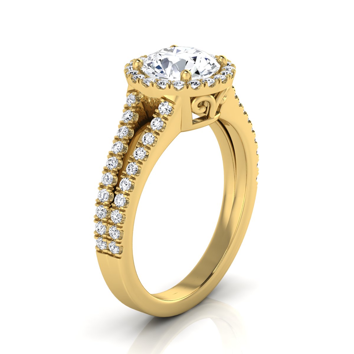 1 3/8ctw Round Diamond Halo Engagement Ring With Pave Split Shank In 14k Yellow Gold, Igi-certified