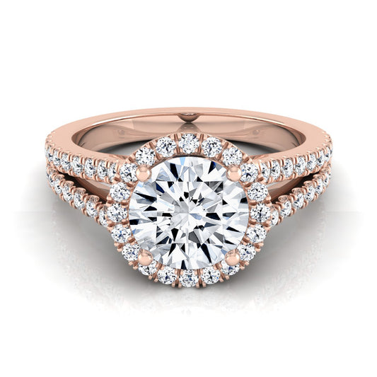 1 3/8ctw Round Diamond Halo Engagement Ring With Pave Split Shank In 14k Rose Gold, Igi-certified