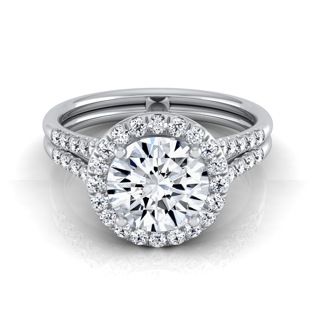1 3/8ctw Round Diamond Halo Split Shank Engagement Ring In 14k White Gold, Igi-certified