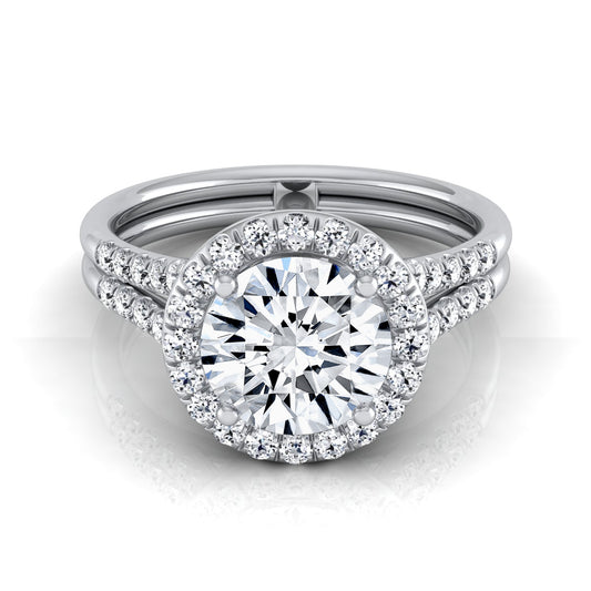 1 3/8ctw Round Diamond Halo Split Shank Engagement Ring In 14k White Gold, Igi-certified