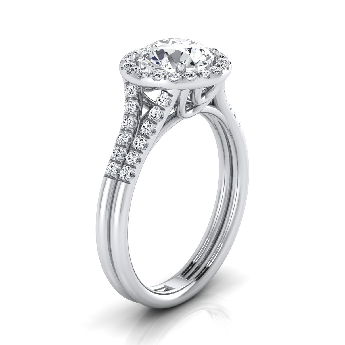 1 3/8ctw Round Diamond Halo Split Shank Engagement Ring In 14k White Gold, Igi-certified