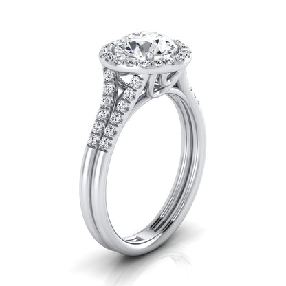 1 3/8ctw Round Diamond Halo Split Shank Engagement Ring In 14k White Gold, Igi-certified