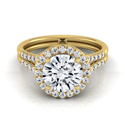 1 3/8ctw Round Diamond Halo Split Shank Engagement Ring In 14k Yellow Gold, Igi-certified