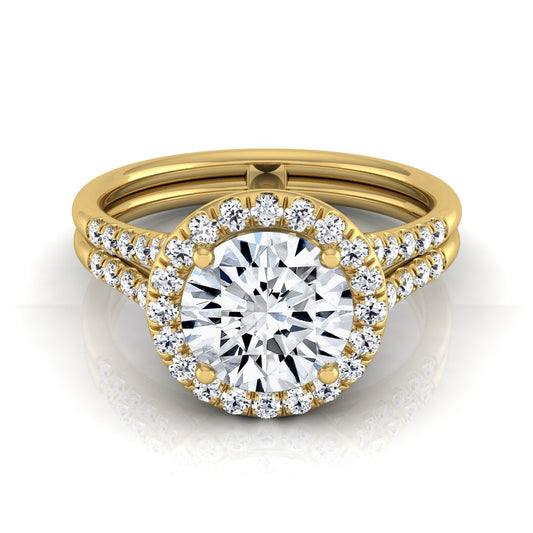 1 3/8ctw Round Diamond Halo Split Shank Engagement Ring In 14k Yellow Gold, Igi-certified