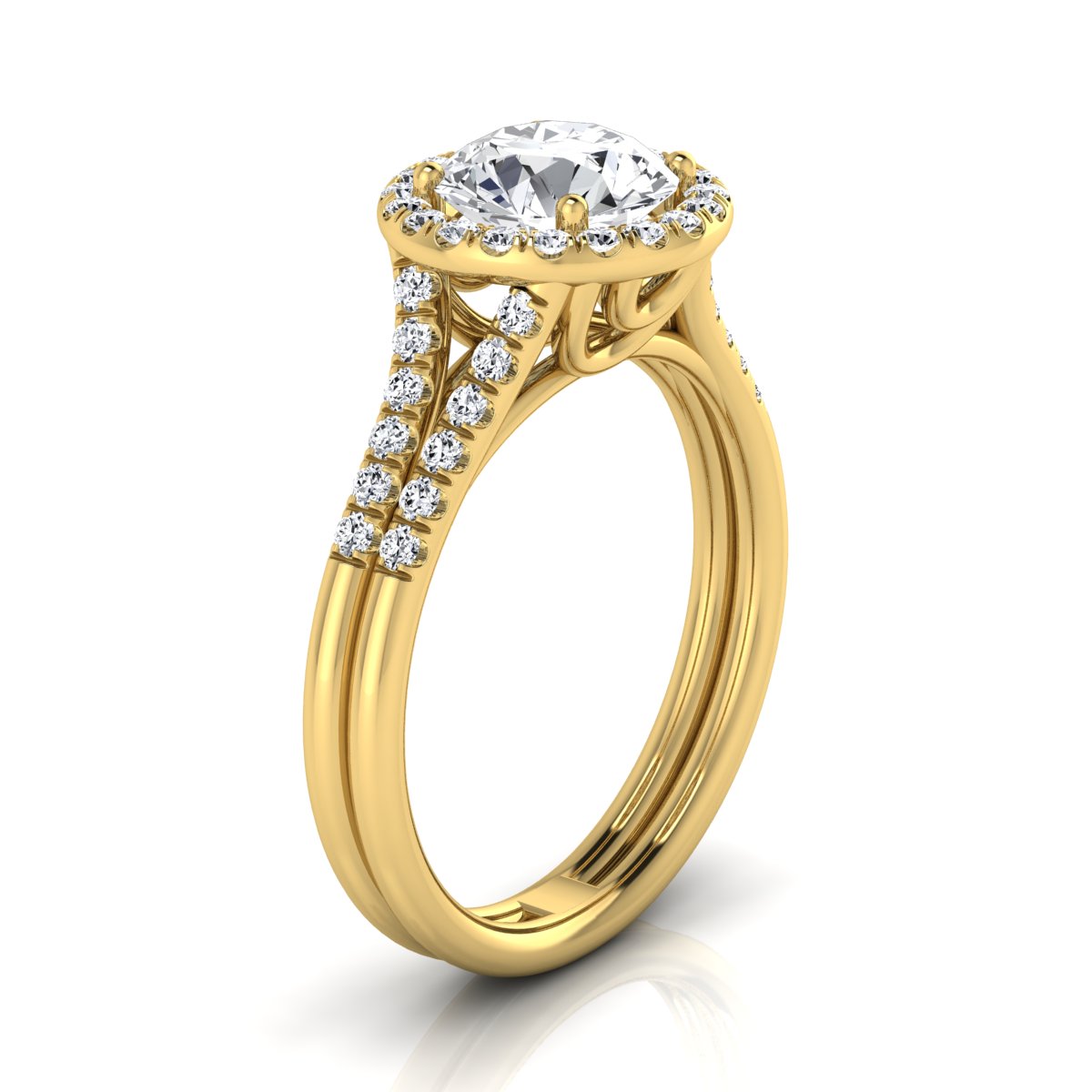 1 3/8ctw Round Diamond Halo Split Shank Engagement Ring In 14k Yellow Gold, Igi-certified
