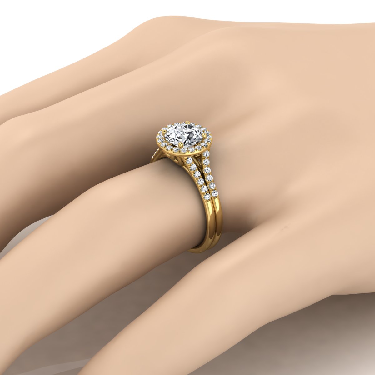 1 3/8ctw Round Diamond Halo Split Shank Engagement Ring In 14k Yellow Gold, Igi-certified