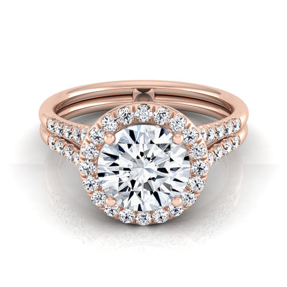 1 3/8ctw Round Diamond Halo Split Shank Engagement Ring In 14k Rose Gold, Igi-certified