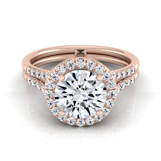 1 3/8ctw Round Diamond Halo Split Shank Engagement Ring In 14k Rose Gold, Igi-certified