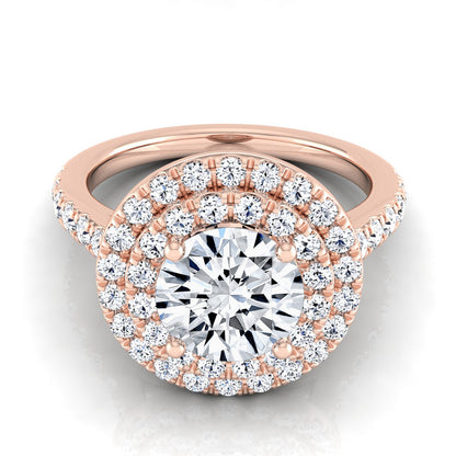 1 3/4ctw Round Diamond Double Entourage Engagement Ring In 14k Rose Gold, Igi-certified