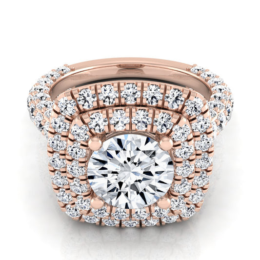 3 1/6ctw Round Diamond, Double Square Halo Engagement Ring With Pave Shank In 14k Rose Gold, Igi-certified