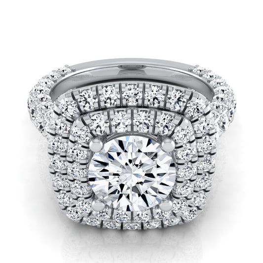3 1/6ctw Round Diamond, Double Square Halo Engagement Ring With Pave Shank In 14k White Gold, Igi-certified