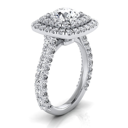 3 1/6ctw Round Diamond, Double Square Halo Engagement Ring With Pave Shank In 14k White Gold, Igi-certified