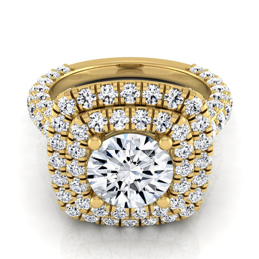 3 1/6ctw Round Diamond, Double Square Halo Engagement Ring With Pave Shank In 14k Yellow Gold, Igi-certified