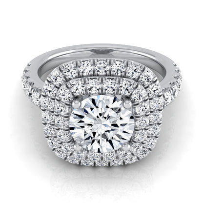 1 9/10ctw Round Diamond Double Entourage Engagement Ring With Pave Shank In 14k White Gold, Igi-certified