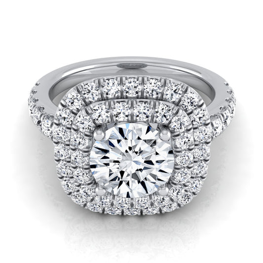 1 9/10ctw Round Diamond Double Entourage Engagement Ring With Pave Shank In 14k White Gold, Igi-certified
