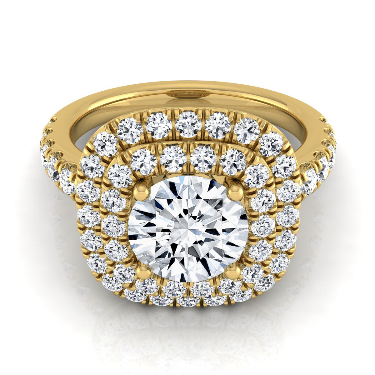 1 9/10ctw Round Diamond Double Entourage Engagement Ring With Pave Shank In 14k Yellow Gold, Igi-certified
