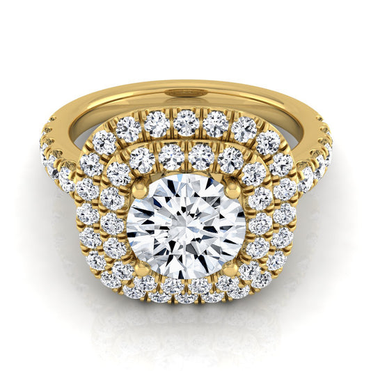 1 9/10ctw Round Diamond Double Entourage Engagement Ring With Pave Shank In 14k Yellow Gold, Igi-certified