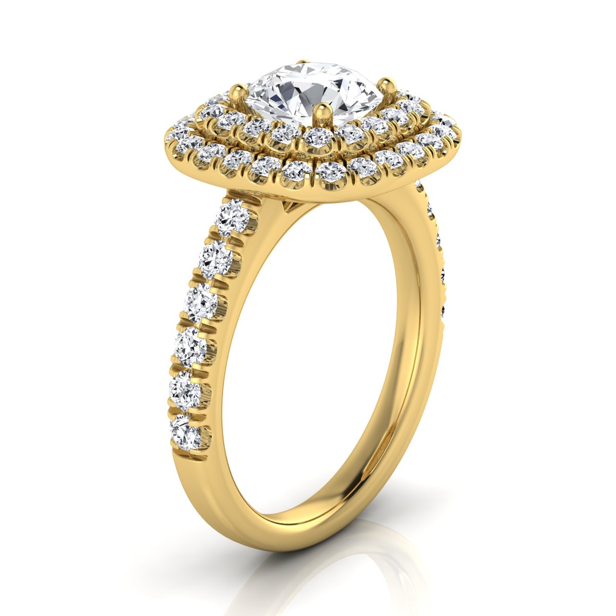 1 9/10ctw Round Diamond Double Entourage Engagement Ring With Pave Shank In 14k Yellow Gold, Igi-certified