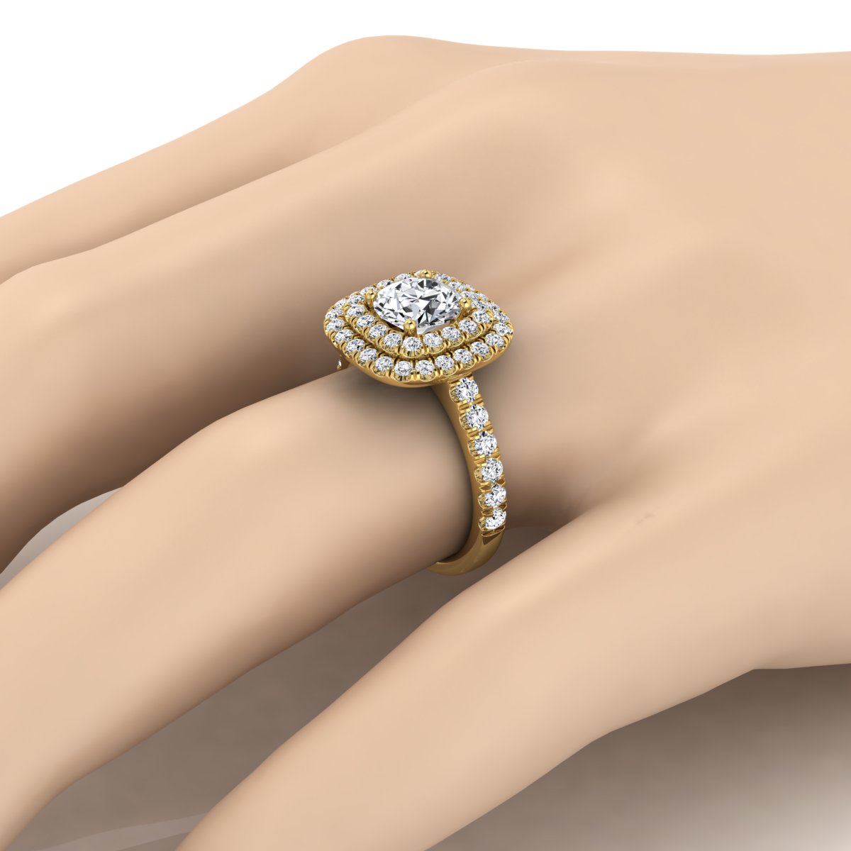 1 9/10ctw Round Diamond Double Entourage Engagement Ring With Pave Shank In 14k Yellow Gold, Igi-certified