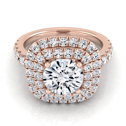 1 9/10ctw Round Diamond Double Entourage Engagement Ring With Pave Shank In 14k Rose Gold, Igi-certified