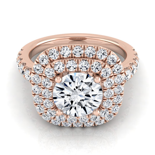 1 9/10ctw Round Diamond Double Entourage Engagement Ring With Pave Shank In 14k Rose Gold, Igi-certified
