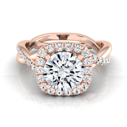 1 3/8ctw Round Diamond Halo Engagement Ring With Twist Shank In 14k Rose Gold, Igi-certified