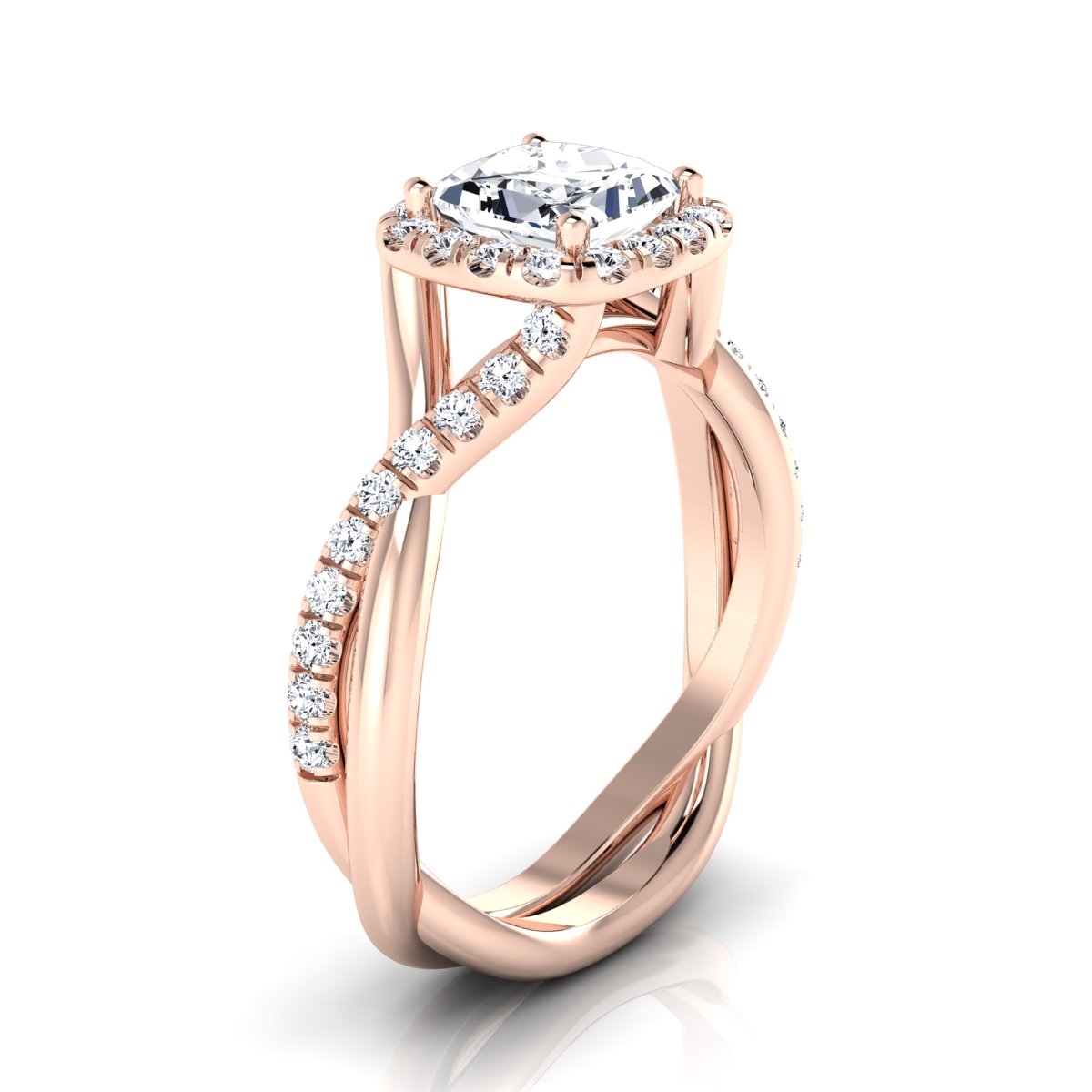 1 3/8ctw Round Diamond Halo Engagement Ring With Twist Shank In 14k Rose Gold, Igi-certified