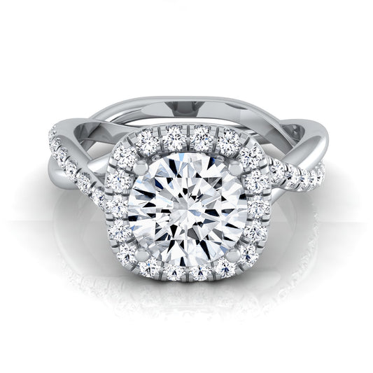 1 3/8ctw Round Diamond Halo Engagement Ring With Twist Shank In 14k White Gold, Igi-certified