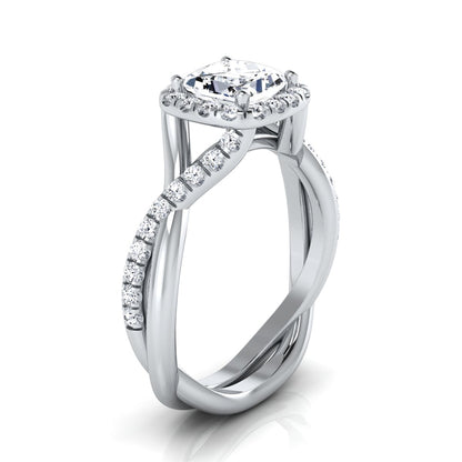 1 3/8ctw Round Diamond Halo Engagement Ring With Twist Shank In 14k White Gold, Igi-certified