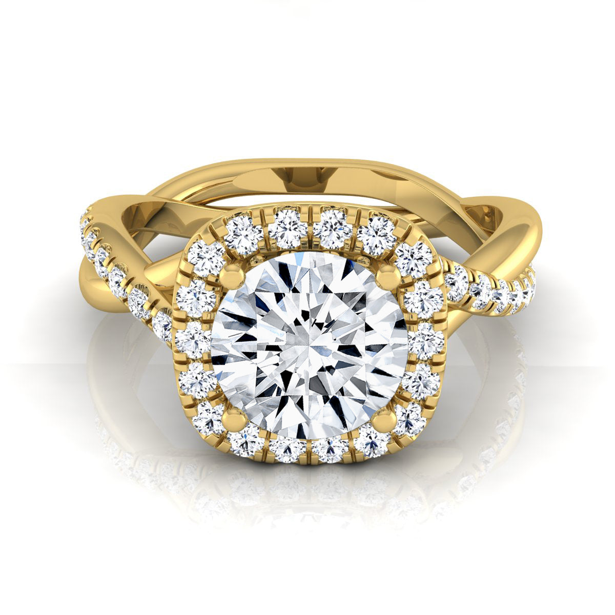 1 3/8ctw Round Diamond Halo Engagement Ring With Twist Shank In 14k Yellow Gold, Igi-certified