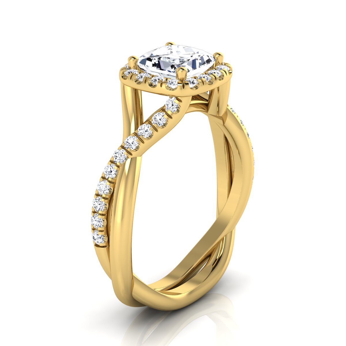 1 3/8ctw Round Diamond Halo Engagement Ring With Twist Shank In 14k Yellow Gold, Igi-certified