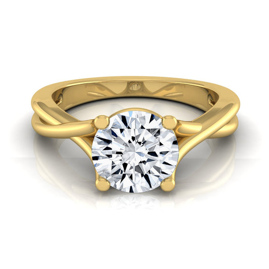 1ct Round Diamond Solitaire Engagement Ring With Trellis Basket In 14k Yellow Gold, Igi-certified